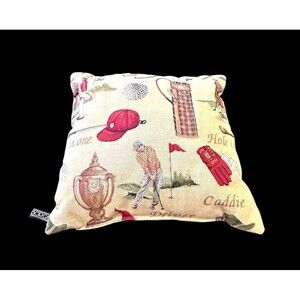 Vtg Borgata Throw Pillow Golf Golfer Woven Tapestry  16" x 16"